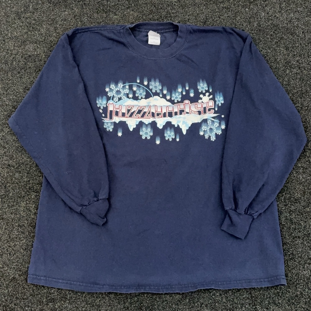 Gildan Shirt Mens XL Blue Jazzercise Snowflake Graphic Long Sleeve T Shirt